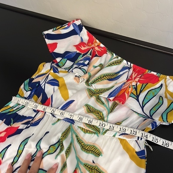 Flying Tomato One shoulder ruffle floral tropical print tiered maxi dress, L - Picture 8 of 15